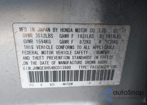 2011 Honda Fit Sport z USA, uszkodzony, nr VIN JHMGE8H54BC013980